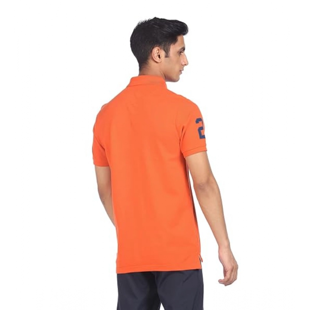 men's casual half sleeve solid cotton polo neck t shirt (orange) men's casual half sleeve solid cotton polo neck t shirt (orange)