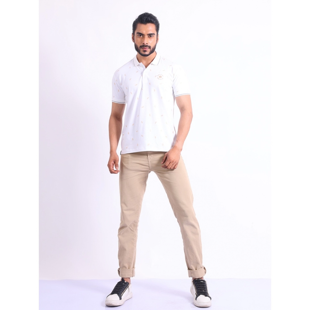 men's casual cotton printed polo neck half sleeve t shirt (white) men's casual cotton printed polo neck half sleeve t shirt (white)