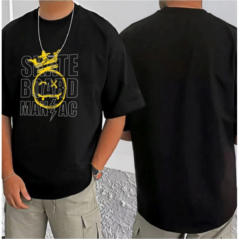 men's casual cotton blend printed round neck half sleeve t shirt (black) men's casual cotton blend printed round neck half sleeve t shirt (black)