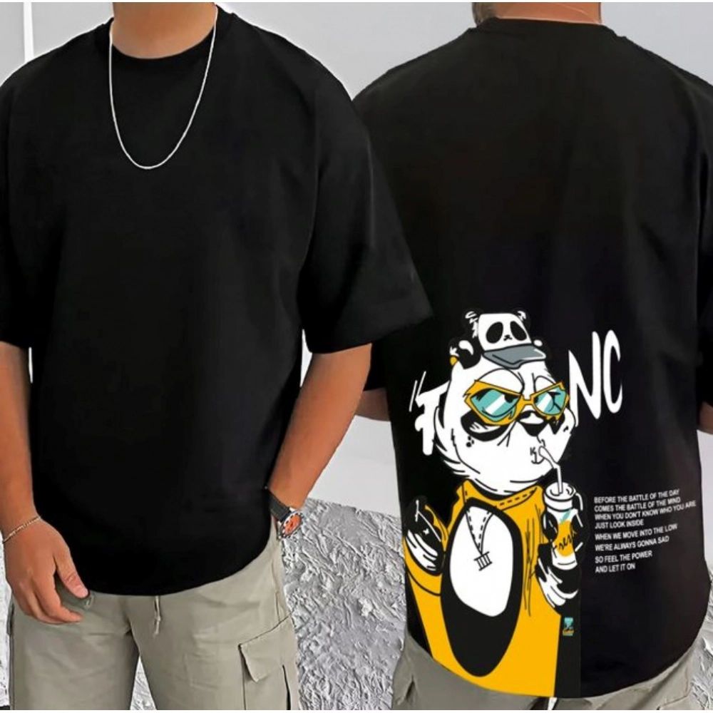 men's casual cotton blend printed round neck half sleeve t shirt (black) men's casual cotton blend printed round neck half sleeve t shirt (black)