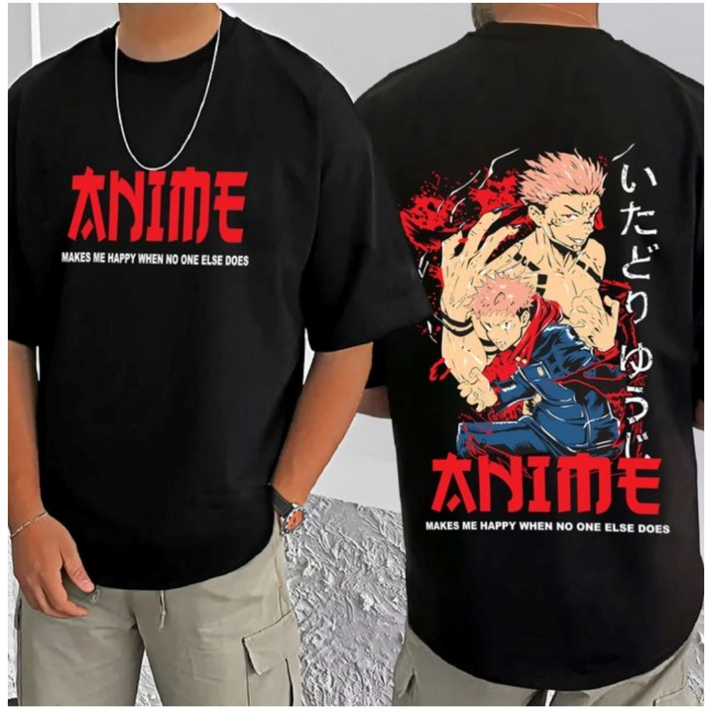 men's casual cotton blend printed round neck half sleeve t shirt (black) men's casual cotton blend printed round neck half sleeve t shirt (black)