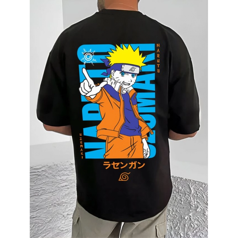 men's casual cotton blend printed round neck half sleeve t shirt (black)