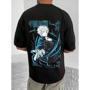 men's casual cotton blend printed round neck half sleeve t shirt (black)