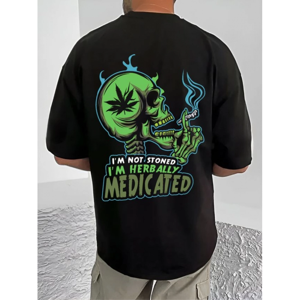 men's casual cotton blend printed round neck half sleeve t shirt (black)