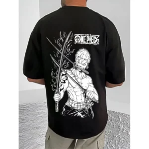 men's casual cotton blend printed round neck half sleeve t shirt (black)