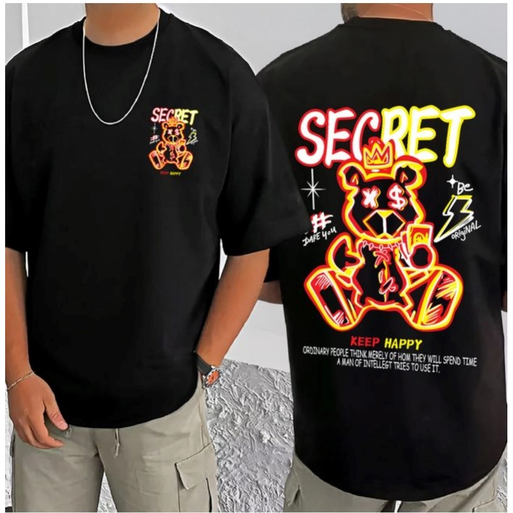 men's casual cotton blend printed round neck half sleeve t shirt (black) men's casual cotton blend printed round neck half sleeve t shirt (black)