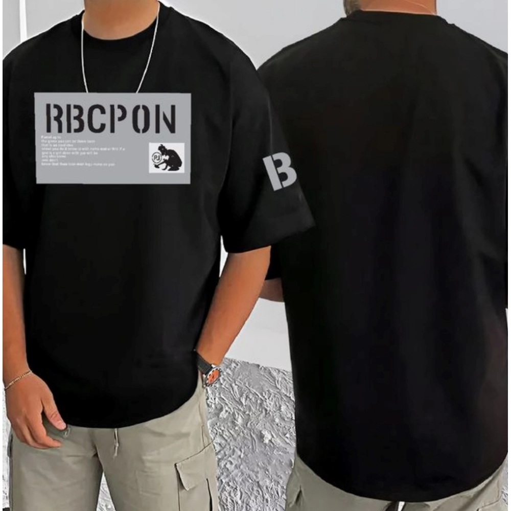 men's casual cotton blend printed round neck half sleeve t shirt (black) men's casual cotton blend printed round neck half sleeve t shirt (black)