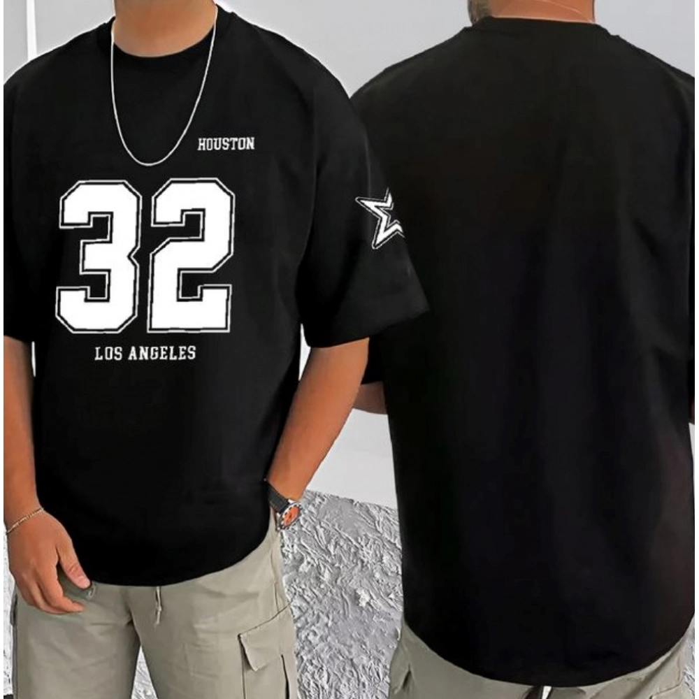 men's casual cotton blend printed round neck half sleeve t shirt (black) men's casual cotton blend printed round neck half sleeve t shirt (black)