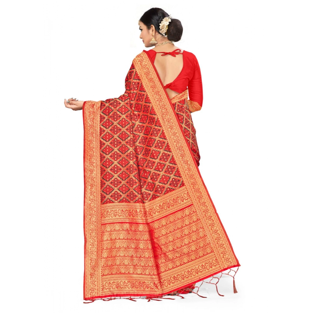 generic women's banarasi silk saree with blouse (red,black, 5 6mtr) generic women's banarasi silk saree with blouse (red,black, 5 6mtr)