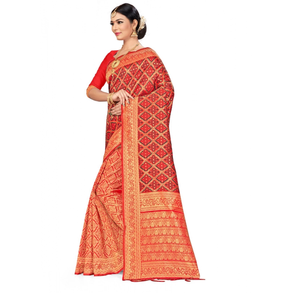 generic women's banarasi silk saree with blouse (red,black, 5 6mtr) generic women's banarasi silk saree with blouse (red,black, 5 6mtr)