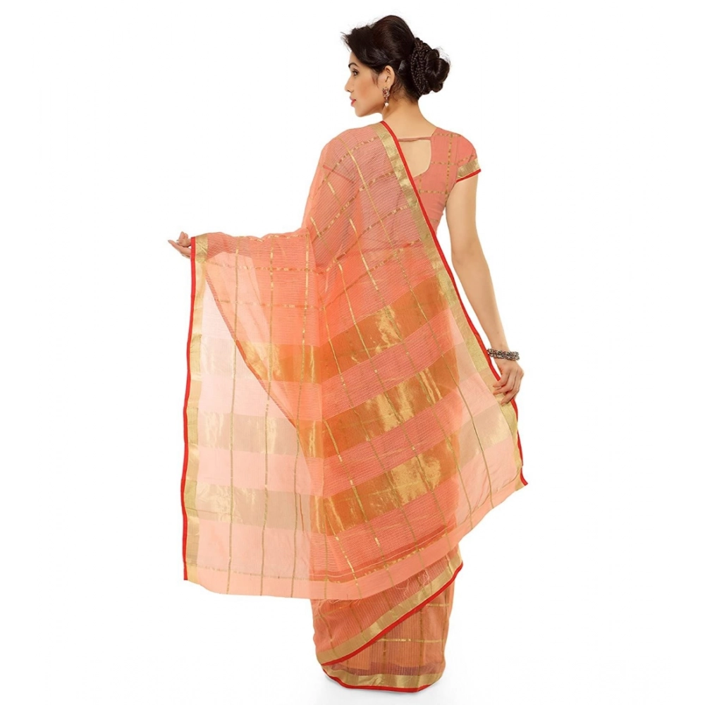 generic women's kota doria cotton saree with blouse (peach,6 3 mtrs) generic women's kota doria cotton saree with blouse (peach,6 3 mtrs)