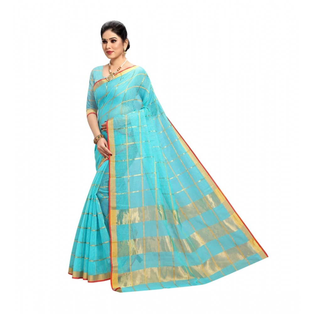 generic women's kota doria cotton saree with blouse (sky blue,6 3 mtrs) generic women's kota doria cotton saree with blouse (sky blue,6 3 mtrs)