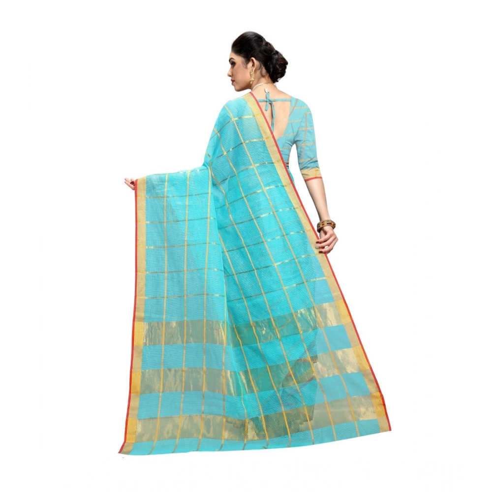 generic women's kota doria cotton saree with blouse (sky blue,6 3 mtrs) generic women's kota doria cotton saree with blouse (sky blue,6 3 mtrs)