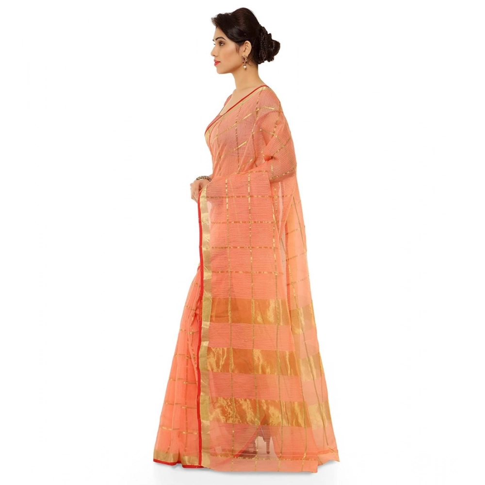 generic women's kota doria cotton saree with blouse (peach,6 3 mtrs) generic women's kota doria cotton saree with blouse (peach,6 3 mtrs)