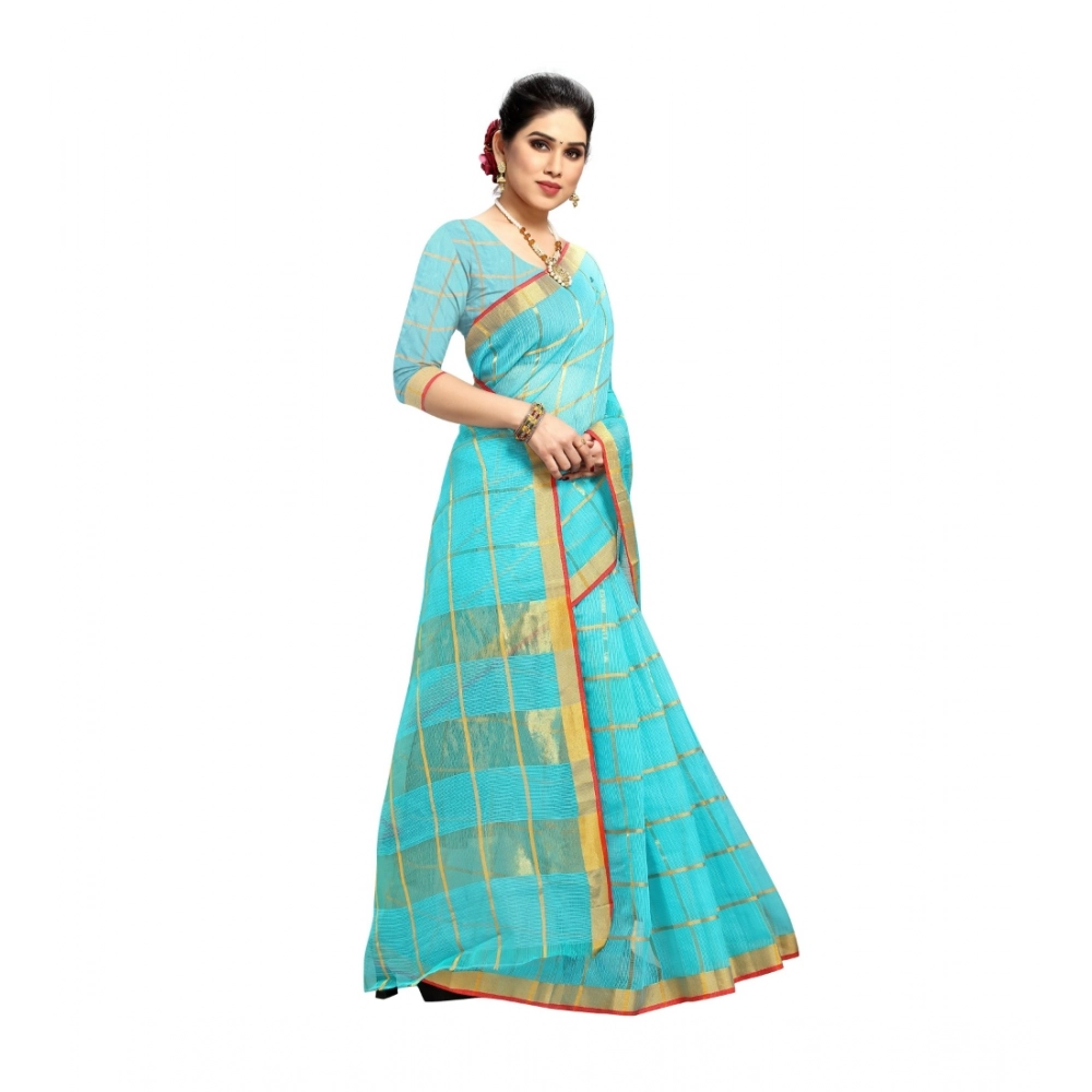 generic women's kota doria cotton saree with blouse (sky blue,6 3 mtrs) generic women's kota doria cotton saree with blouse (sky blue,6 3 mtrs)