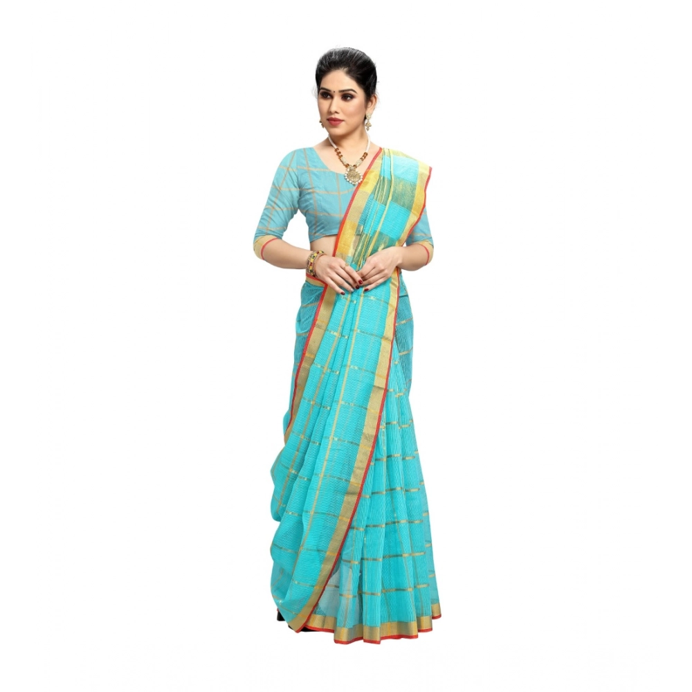 generic women's kota doria cotton saree with blouse (sky blue,6 3 mtrs) generic women's kota doria cotton saree with blouse (sky blue,6 3 mtrs)