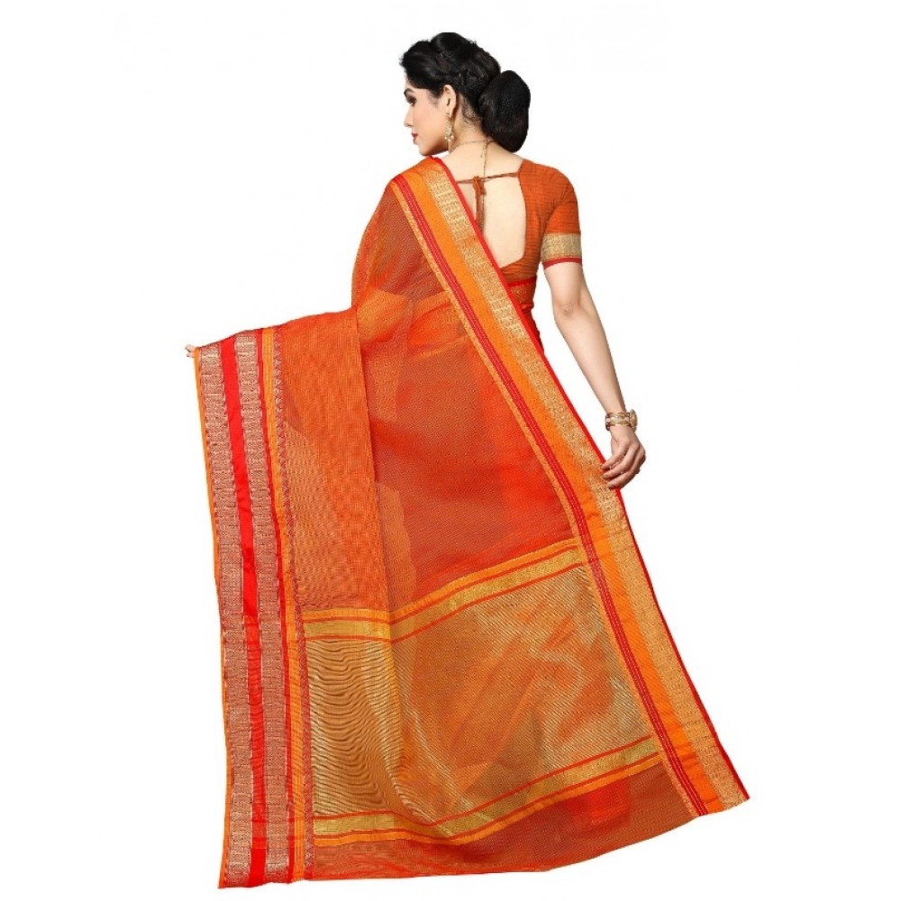 generic women's kota doria cotton border saree with blouse (orange, 5 6 mtrs) generic women's kota doria cotton border saree with blouse (orange, 5 6 mtrs)