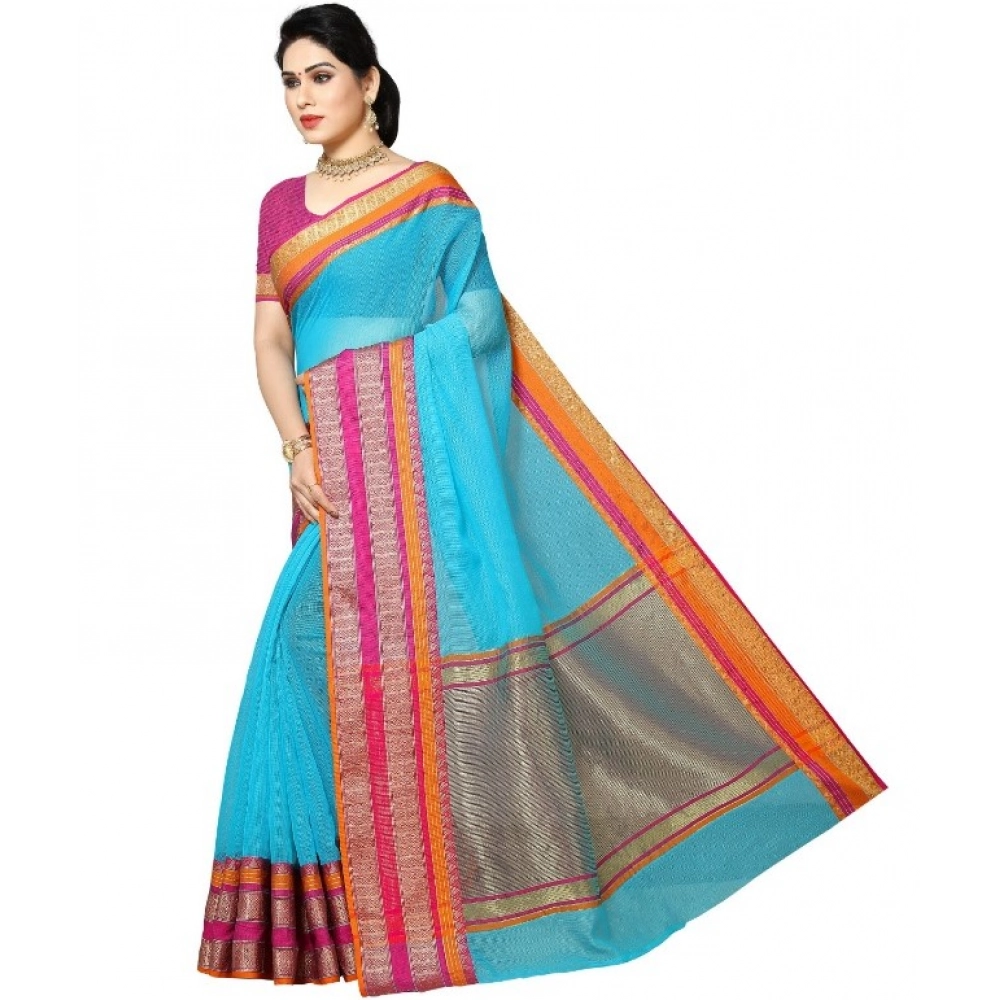 generic women's kota doria cotton border saree with blouse (sky blue, 5 6 mtrs) generic women's kota doria cotton border saree with blouse (sky blue, 5 6 mtrs)