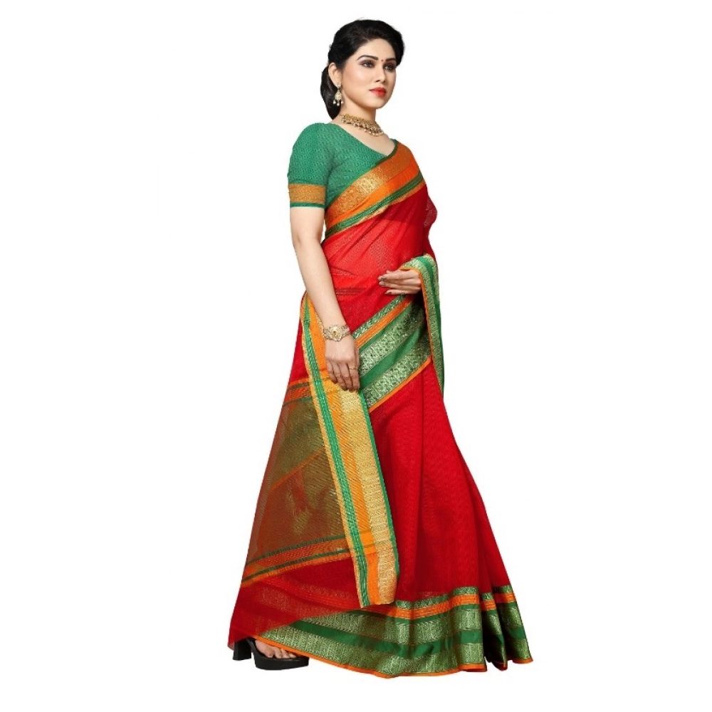 generic women's kota doria cotton border saree with blouse (red, 5 6 mtrs) generic women's kota doria cotton border saree with blouse (red, 5 6 mtrs)