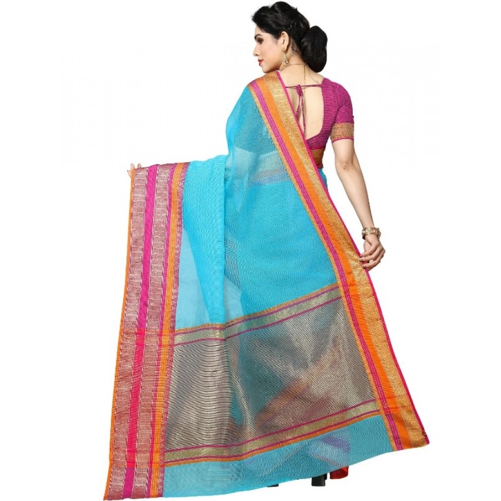 generic women's kota doria cotton border saree with blouse (sky blue, 5 6 mtrs) generic women's kota doria cotton border saree with blouse (sky blue, 5 6 mtrs)