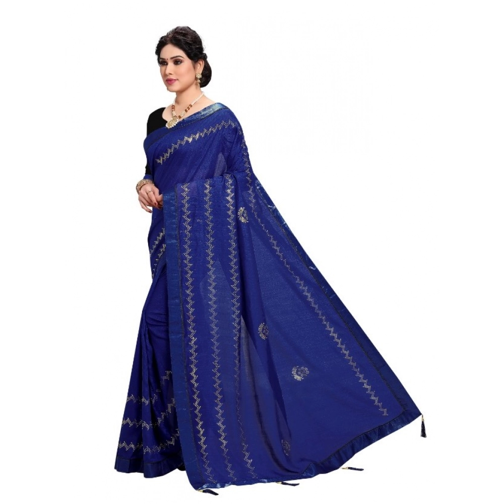 generic women's vichitra silk hotfix stone work saree with blouse (blue, 5 6 mtrs) generic women's vichitra silk hotfix stone work saree with blouse (blue, 5 6 mtrs)