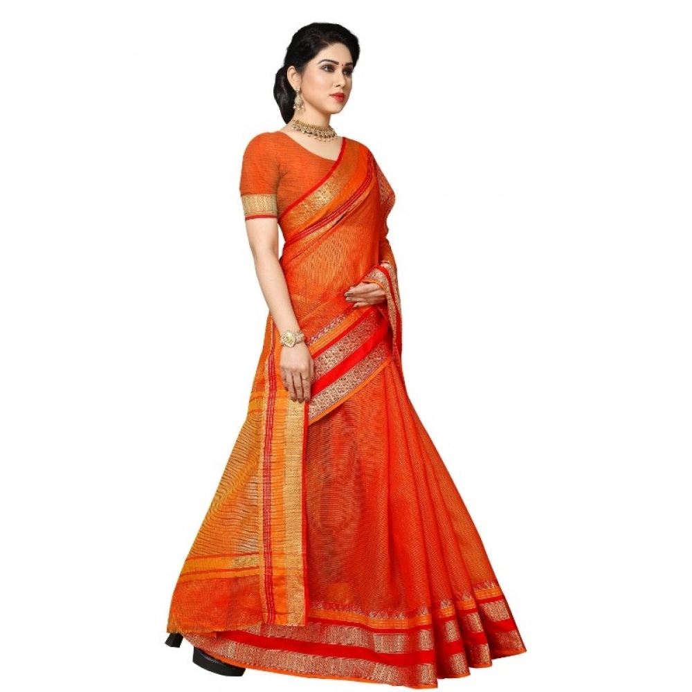 generic women's kota doria cotton border saree with blouse (orange, 5 6 mtrs) generic women's kota doria cotton border saree with blouse (orange, 5 6 mtrs)
