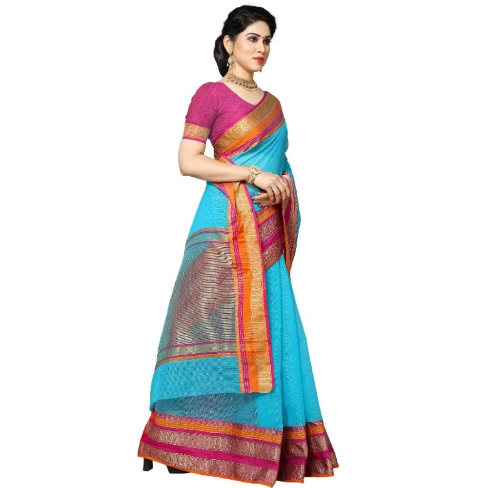 generic women's kota doria cotton border saree with blouse (sky blue, 5 6 mtrs) generic women's kota doria cotton border saree with blouse (sky blue, 5 6 mtrs)