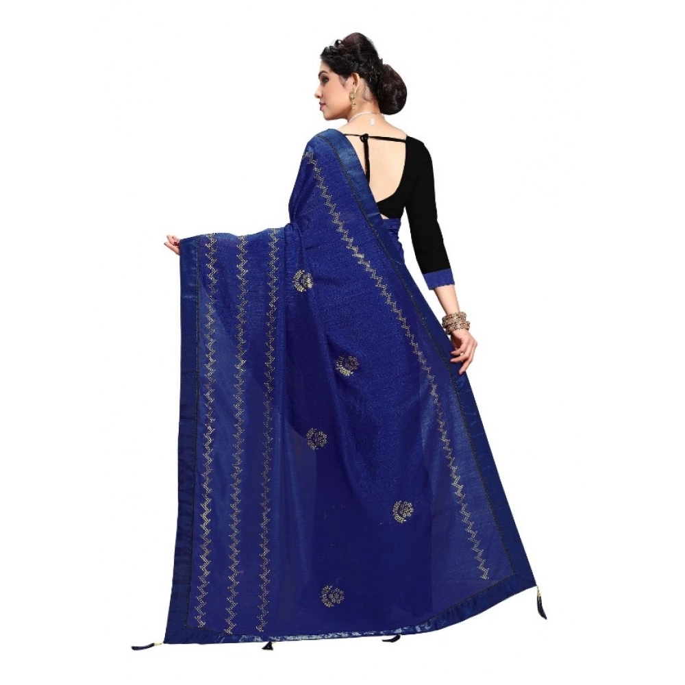generic women's vichitra silk hotfix stone work saree with blouse (blue, 5 6 mtrs) generic women's vichitra silk hotfix stone work saree with blouse (blue, 5 6 mtrs)