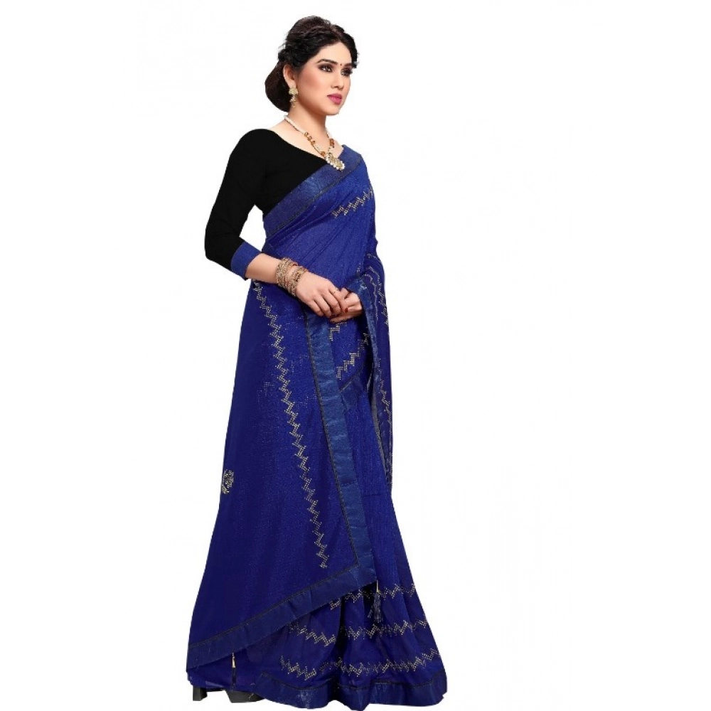 generic women's vichitra silk hotfix stone work saree with blouse (blue, 5 6 mtrs) generic women's vichitra silk hotfix stone work saree with blouse (blue, 5 6 mtrs)