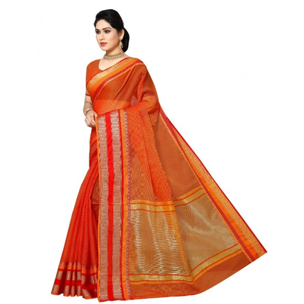 generic women's kota doria cotton border saree with blouse (orange, 5 6 mtrs) generic women's kota doria cotton border saree with blouse (orange, 5 6 mtrs)