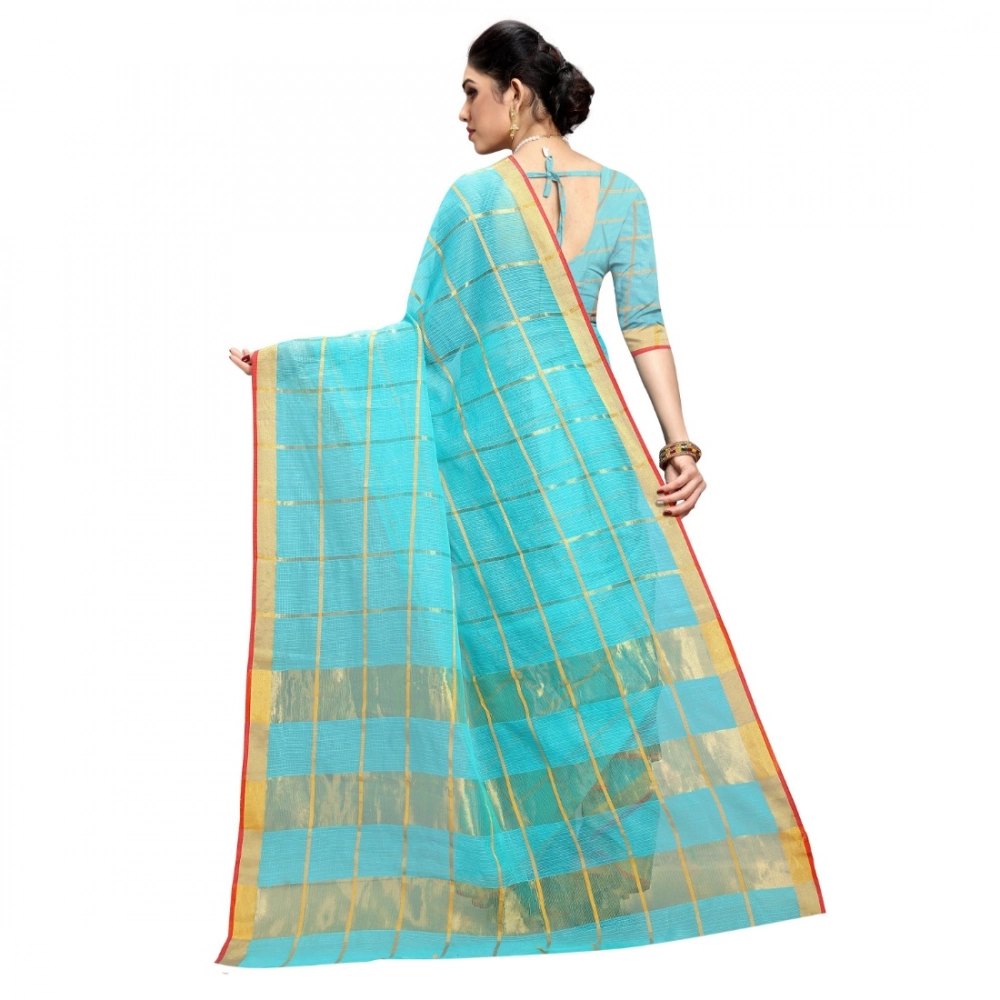 generic women's kota doria cotton checked saree with blouse (sky blue, 5 6 mtrs) generic women's kota doria cotton checked saree with blouse (sky blue, 5 6 mtrs)