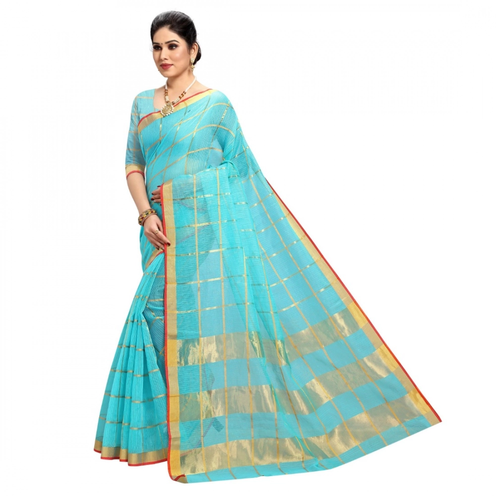 generic women's kota doria cotton checked saree with blouse (sky blue, 5 6 mtrs) generic women's kota doria cotton checked saree with blouse (sky blue, 5 6 mtrs)