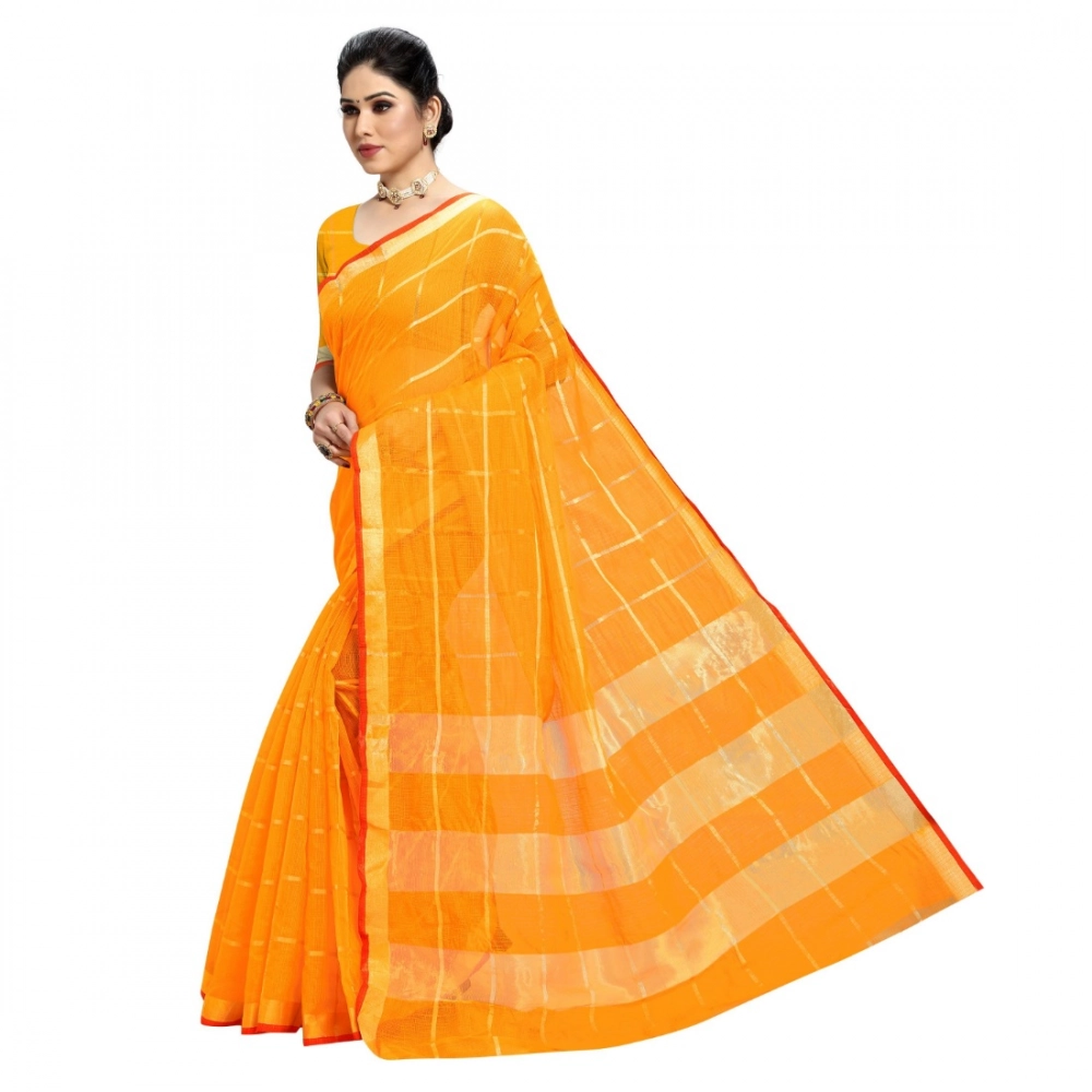 generic women's kota doria cotton checked saree with blouse (yellow, 5 6 mtrs) generic women's kota doria cotton checked saree with blouse (yellow, 5 6 mtrs)