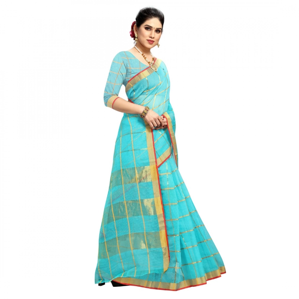 generic women's kota doria cotton checked saree with blouse (sky blue, 5 6 mtrs) generic women's kota doria cotton checked saree with blouse (sky blue, 5 6 mtrs)