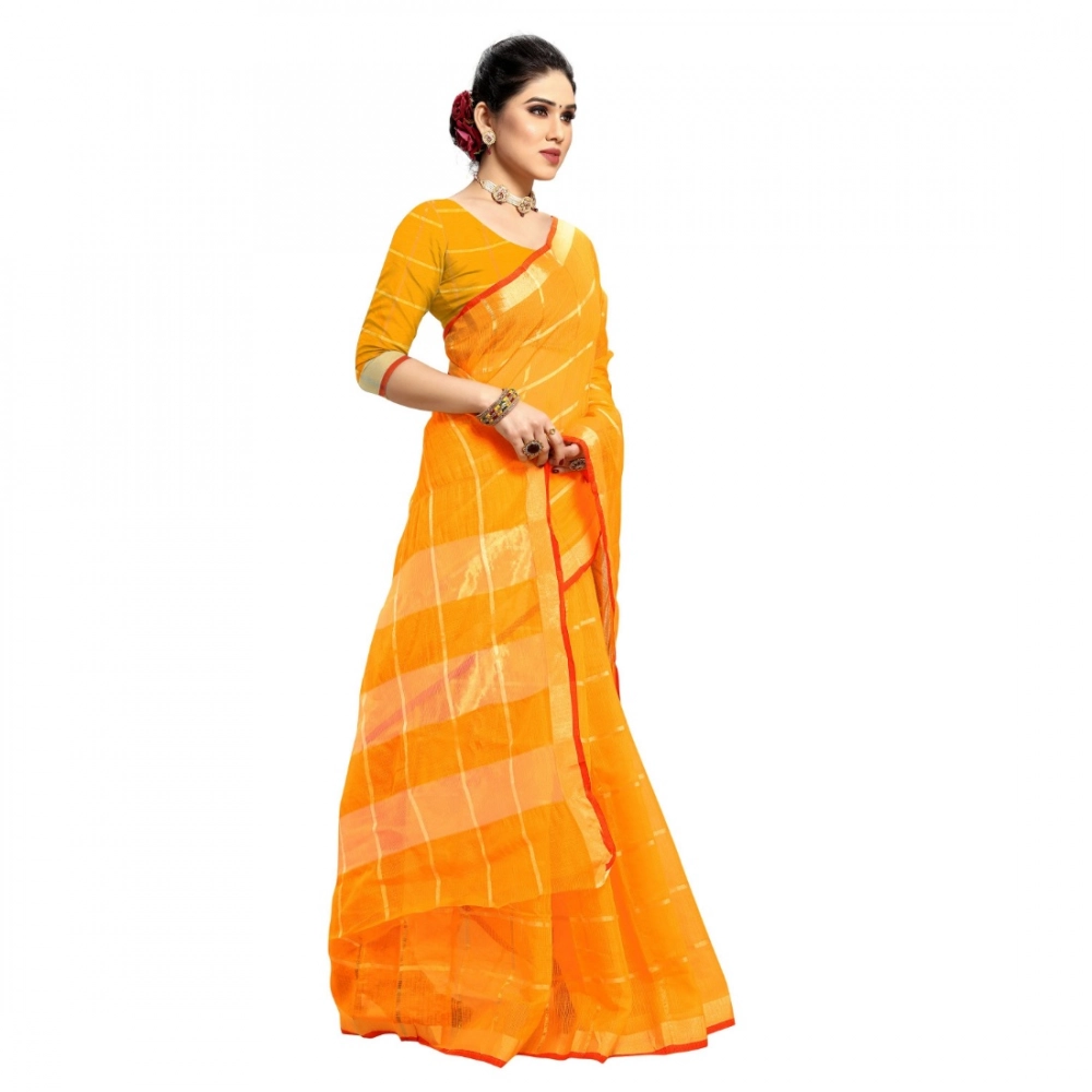 generic women's kota doria cotton checked saree with blouse (yellow, 5 6 mtrs) generic women's kota doria cotton checked saree with blouse (yellow, 5 6 mtrs)