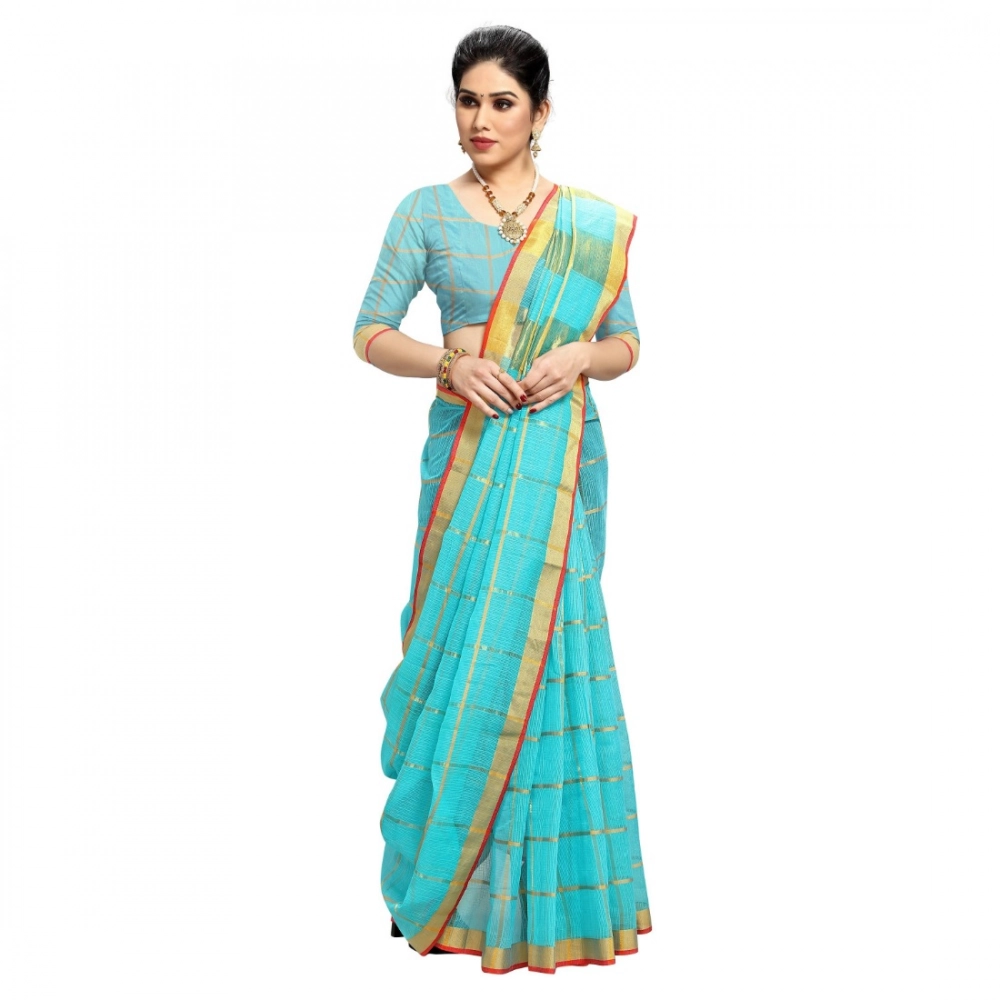 generic women's kota doria cotton checked saree with blouse (sky blue, 5 6 mtrs) generic women's kota doria cotton checked saree with blouse (sky blue, 5 6 mtrs)