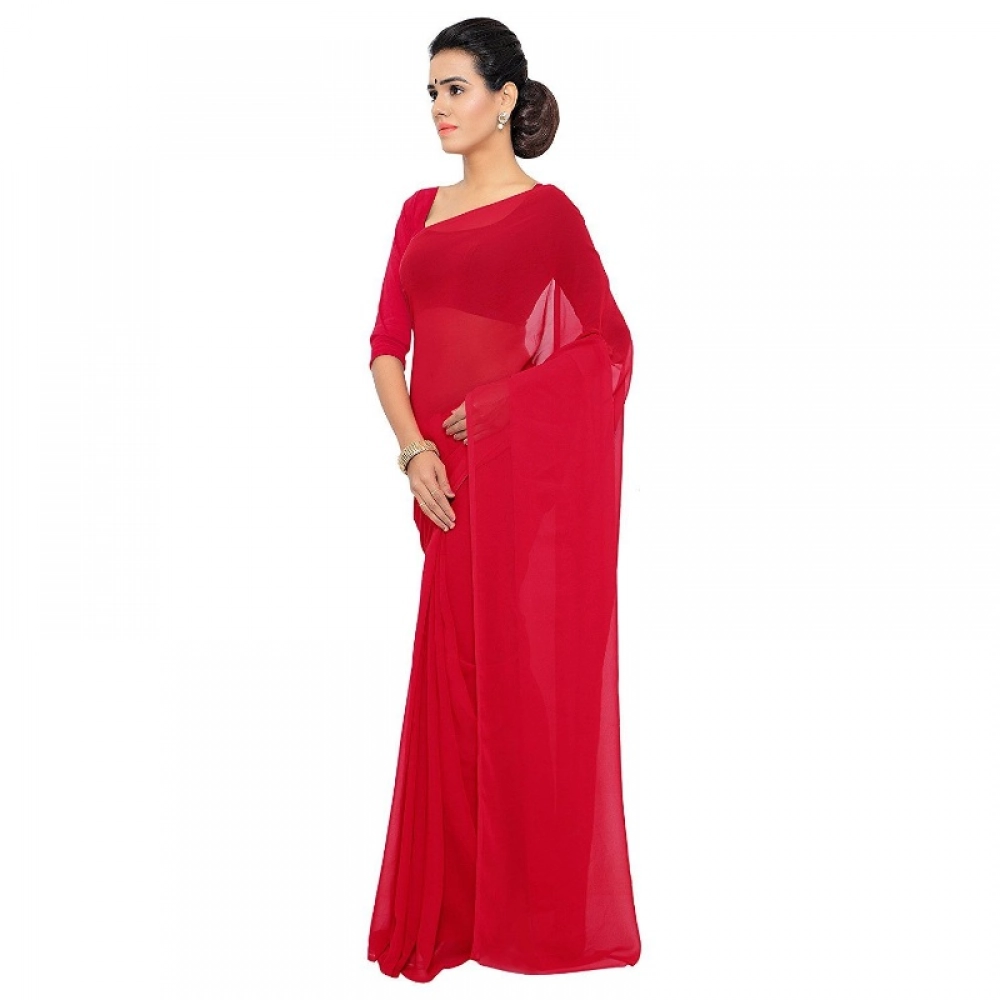 generic women's georgette plain saree with blouse (red, 5 6 mtrs) generic women's georgette plain saree with blouse (red, 5 6 mtrs)