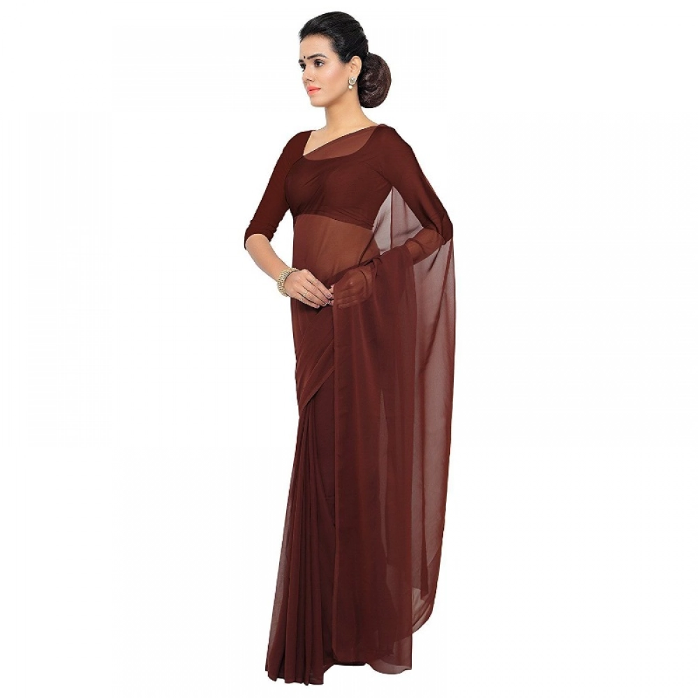 generic women's georgette plain saree with blouse (coffee, 5 6 mtrs) generic women's georgette plain saree with blouse (coffee, 5 6 mtrs)