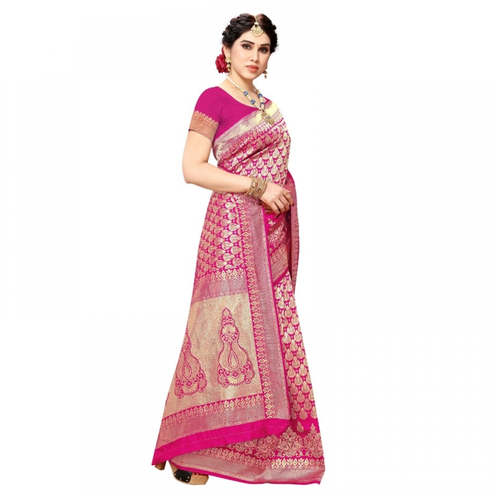 generic women's jacquard silk kanjivaram jacquard silk saree with blouse (pink, 5 6 mtrs) generic women's jacquard silk kanjivaram jacquard silk saree with blouse (pink, 5 6 mtrs)