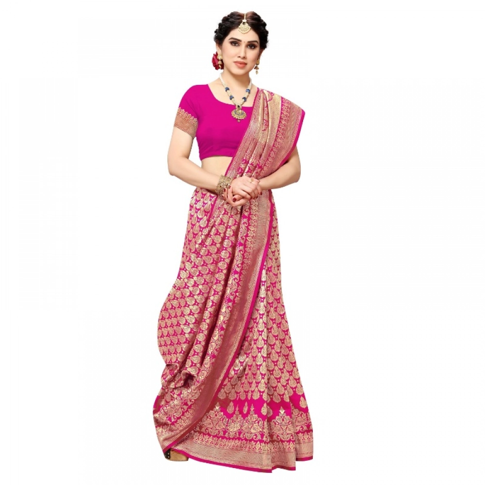 generic women's jacquard silk kanjivaram jacquard silk saree with blouse (pink, 5 6 mtrs) generic women's jacquard silk kanjivaram jacquard silk saree with blouse (pink, 5 6 mtrs)