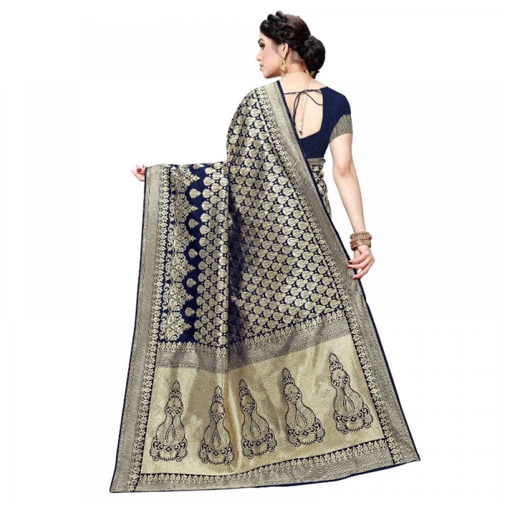 generic women's jacquard silk kanjivaram jacquard silk saree with blouse (navy blue, 5 6 mtrs) generic women's jacquard silk kanjivaram jacquard silk saree with blouse (navy blue, 5 6 mtrs)