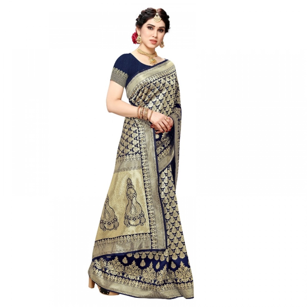 generic women's jacquard silk kanjivaram jacquard silk saree with blouse (navy blue, 5 6 mtrs) generic women's jacquard silk kanjivaram jacquard silk saree with blouse (navy blue, 5 6 mtrs)