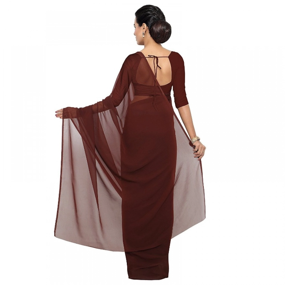 generic women's georgette plain saree with blouse (coffee, 5 6 mtrs) generic women's georgette plain saree with blouse (coffee, 5 6 mtrs)