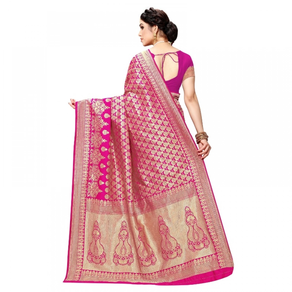 generic women's jacquard silk kanjivaram jacquard silk saree with blouse (pink, 5 6 mtrs) generic women's jacquard silk kanjivaram jacquard silk saree with blouse (pink, 5 6 mtrs)