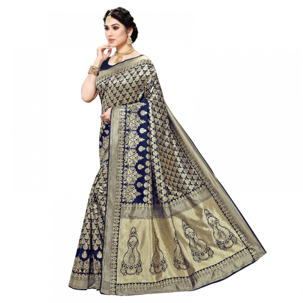 generic women's jacquard silk kanjivaram jacquard silk saree with blouse (navy blue, 5 6 mtrs) generic women's jacquard silk kanjivaram jacquard silk saree with blouse (navy blue, 5 6 mtrs)