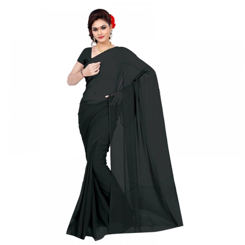 generic women's georgette plain saree with blouse (black, 5 6 mtrs) generic women's georgette plain saree with blouse (black, 5 6 mtrs)