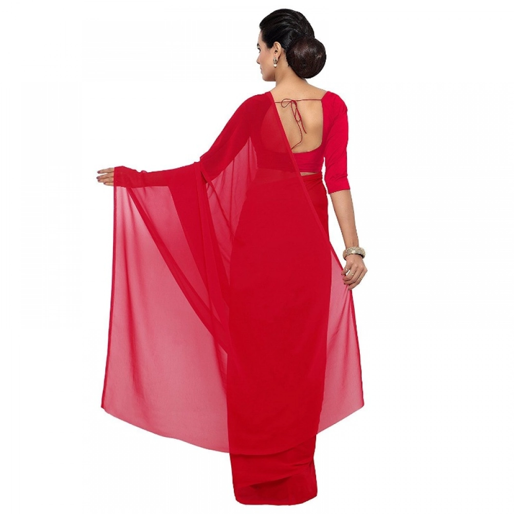 generic women's georgette plain saree with blouse (red, 5 6 mtrs) generic women's georgette plain saree with blouse (red, 5 6 mtrs)