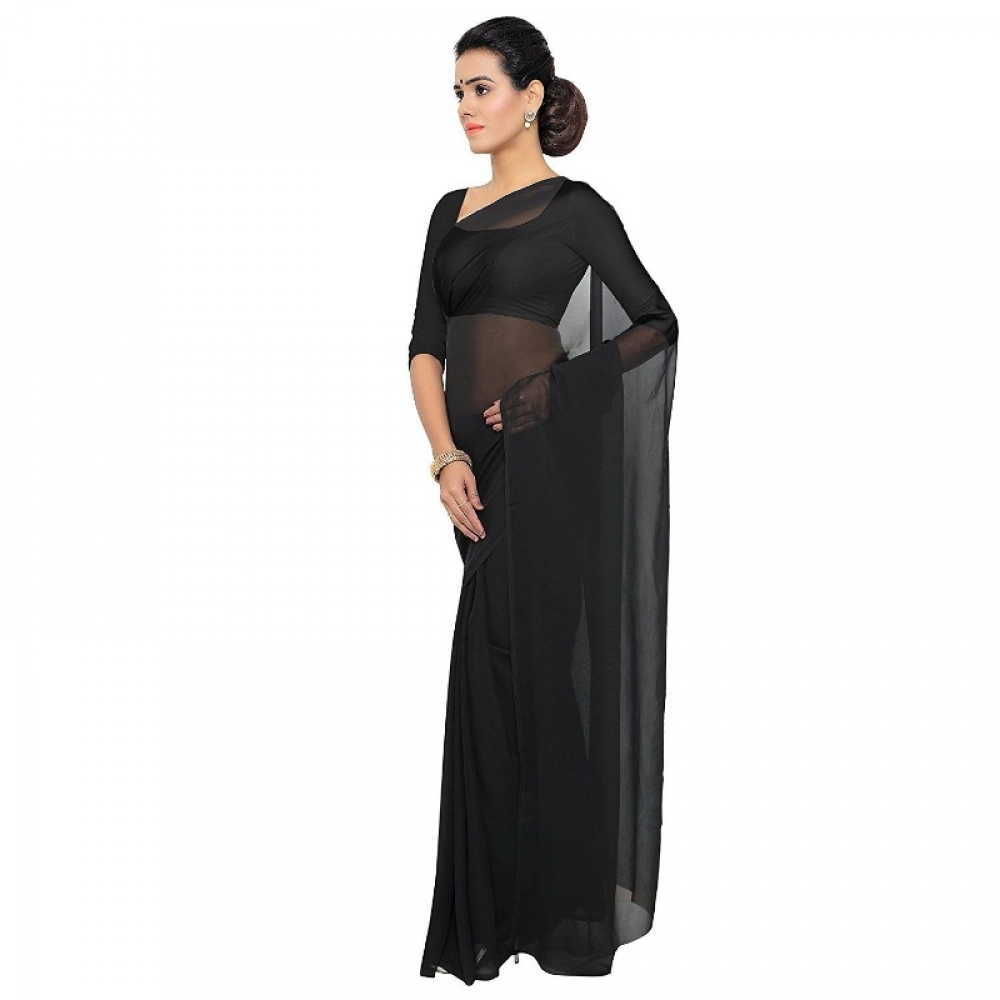 generic women's georgette plain saree with blouse (black, 5 6 mtrs) generic women's georgette plain saree with blouse (black, 5 6 mtrs)