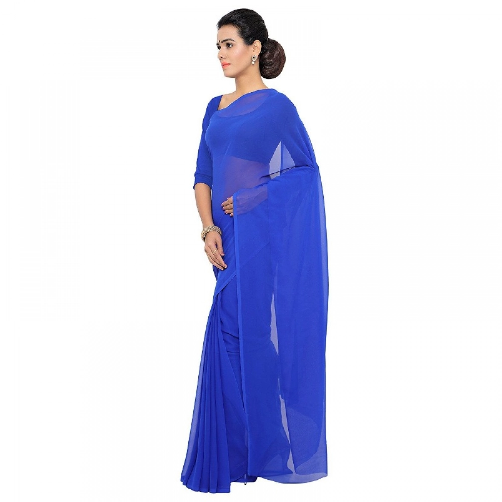 generic women's georgette plain saree with blouse (royal blue, 5 6 mtrs) generic women's georgette plain saree with blouse (royal blue, 5 6 mtrs)