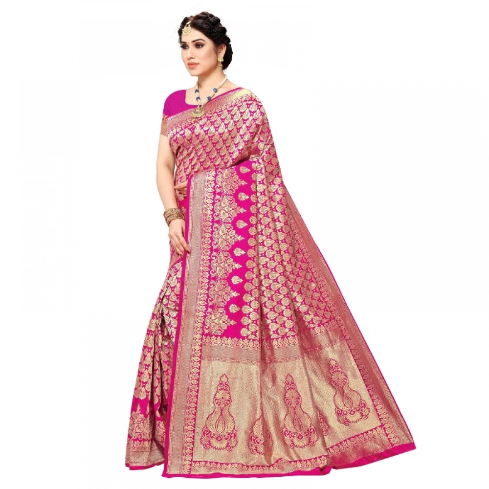 generic women's jacquard silk kanjivaram jacquard silk saree with blouse (pink, 5 6 mtrs) generic women's jacquard silk kanjivaram jacquard silk saree with blouse (pink, 5 6 mtrs)